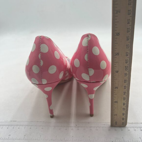 YDN Pink Polka Dot Pointed Toe Mid Heel Pump Slip on Slide Dress Shoes for Party - Picture 5 of 8